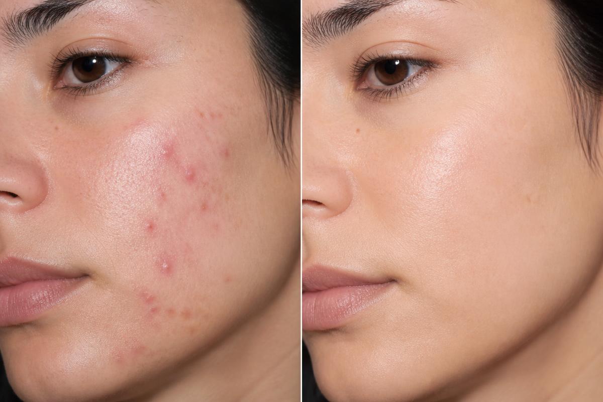 Avant après Acné · Imperfections
